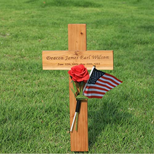 SHINCEL Memorial Crosses for Grave,Roadside,Highway,Cemetery,Gravesite,Funeral, Personalized Wooden Temporary Grave Marker for Loved Ones,Dad,Mom,Grandma, Wood Cross for Memorial Site(for People)