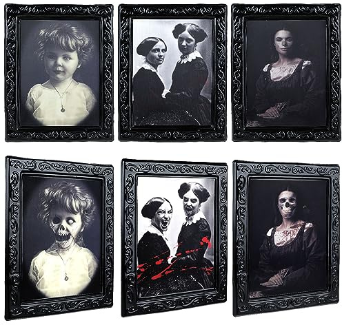 Halloween Decorations 3D Changing Face Horror Moving Picture Gothic Portraits Frame, Scary Wall Decoration Picture Frame Halloween Party Decor for Haunted House Props (3 Pack)