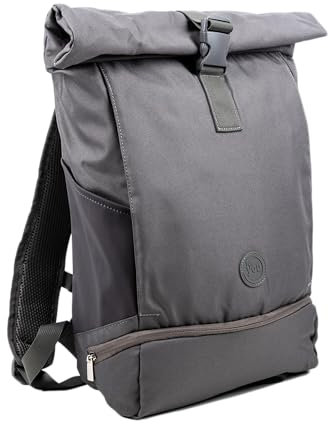 for you Rolltop Rucksack grau 15-21 L - Nachhaltig & Wasserabweisend - Damen & Herren – Mit Laptopfach für Schule & Uni, Schuhe, Business Fitness, Handgepäck - mit Rückenpolster - Daypack 40,5cm