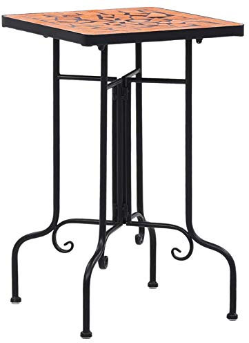 Homgoday Mesa Auxiliar de Jardín de Mosaico Terracota y Negro - Soporte de Plantas, Estructura de Hierro, Fácil de Limpiar y Montar