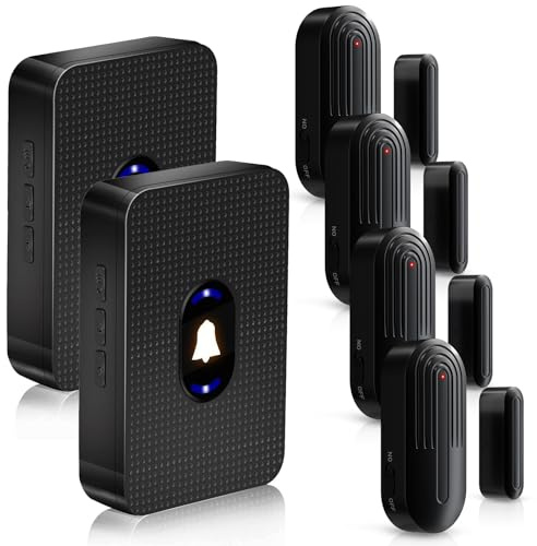 DAYTECH Wireless Door Sensor Alarm 2 Receivers & 4 Sensors | 300ft/100m Operating Range, 55 Ringtones 5 Volume Door Open Alarm Chime, Entry Alert For Home Store Office Security
