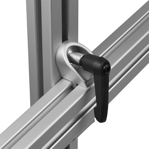 KINETIK MSystem® - Ángulo de sujeción con palanca de sujeción, ranura 8, conector de perfil con material de fijación para perfil de aluminio 40 x 40 - item compatible, lacado en color aluminio |