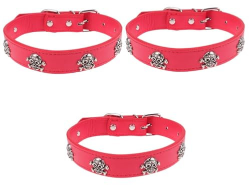 FRCOLOR 3 Stücke Halloween Haustier Hund Ornamente Rot Leder Einstellbare Kragen Schädel Design Pet Supplies