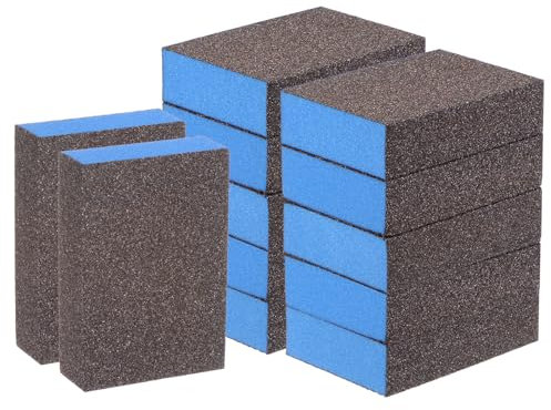 sourcing map 12pcs Sanding Sponge Blocks 120-180 Grits Wet/Dry Hand Sanding Sponges Sheet, 100x70x25mm Foam Sanding Block Pad for Polishing Kitchen Metal Wood Drywall Furniture