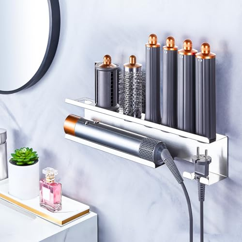 YAYINLI Hair Dryer Holder Wall Mount, Straightener Holder for Curling Irons Styler Accessory, Silver Curling Iron Holder, Adhesive Hair Dryer and Straightener Holder, Bathroom Hair Tools Organiser
