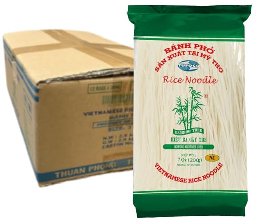 Bamboo Tree Reisnudeln 3mm, 12 x 200g Multipack | Vietnamesischer Reis, 71,5% Reisgehalt - authentische Bánh Phở Rice Noodles in Premium-Qualität