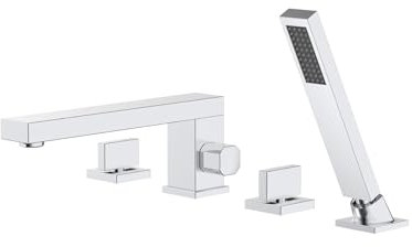 XJTNLB Mischbatterie Badewanne 4-Loch Wannenrandarmatur Badewannenarmatur Zweigriff Wannenrandarmatur 360°Drehbar Auslauf Chrom