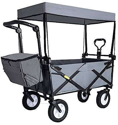 CCYENG Wäschewagen Handwagen, Zusammenklappbarer Gartenwagen Mit Überdachung Hochleistungswagen Kindergepäckwagen Tragbarer Einkaufswagen Für Outdoor-Camping Push-Pul