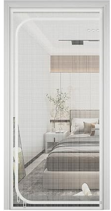 WANGCEPLSD Fliegengittertüren, Fliegengittertür für Tür Balkon Wohnzimmer Schlafzimmer, Türnetz mit Reißverschluss, Selbstklebendes Anti-Mücken-Türnetz(White,95 * 205cm)