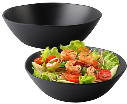 ZAROCRUS Ensaladeras grandes de melamina, cuencos irrompibles de 12 pulgadas para ensaladas, frutas, entretenimiento de pasta, cenas, cuencos aptos para lavavajillas, sin BPA, juego de 2, negro mate