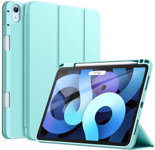 JETech Coque pour iPad Air 11 Pouces M3/M2 (2025/2024), iPad Air 5/4 (10,9 Pouces 2022/2020 5eme/4eme Génération) avec Porte-Stylet, Étui Mince Tablette avec Dos en TPU Souple (Bleu Menthe)