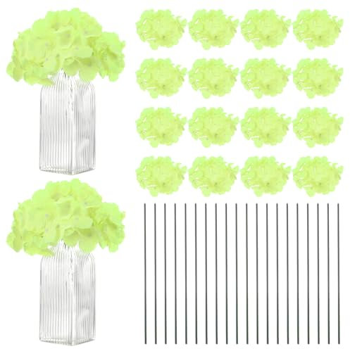 M METERXITY 40-Pz Fiori Ortensia Seta, Fiori Artificiali 40pz Steli, Fiori Ortensia Completi per Decorazione Casa/Matrimonio/Natale/Fai da Te/Party/Giardino [Verde]