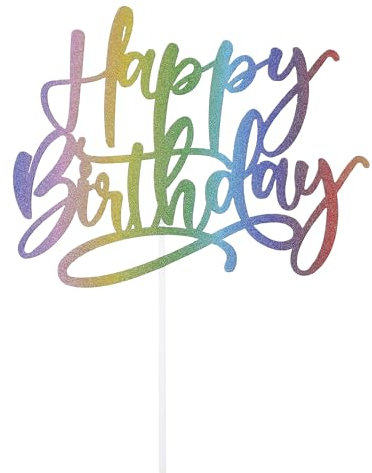 Happy Birthday Cake Toppers, Glitter Birthday Party Decoration Supplies Rainbow Happy Birthday Cake Bunting Decor Colorful Photo Booth Props for Anniversary Birthday Party