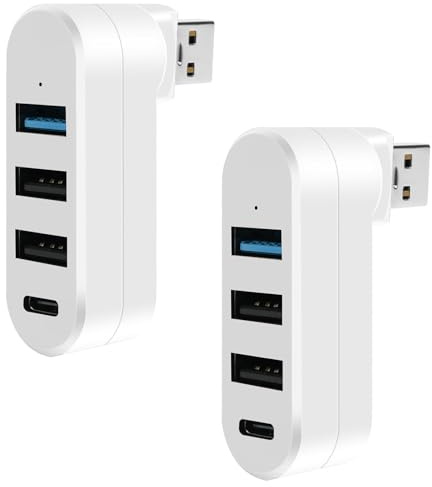 AXFEE 4 Port USB 3.0 Hub, 2PC Mini USB Hub mit Mehreren Anschlüssen (Weiß) | 1 USB 3.0+2 USB 2.0+Type-C, USB Splitter Erweiterung Adapter, für Laptop MacBook Desktop PC, Flash Laufwerk Tastatur