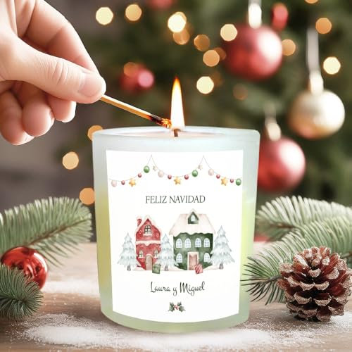 Transparent Gift Vela Personalizada con Texto Casas. Vela Navidad. Velas Perfumadas para Regalar. Velas Personalizadas para Navidad. Decoración Navideña de Hogar. Regalos Originales para Mujer, Hombre