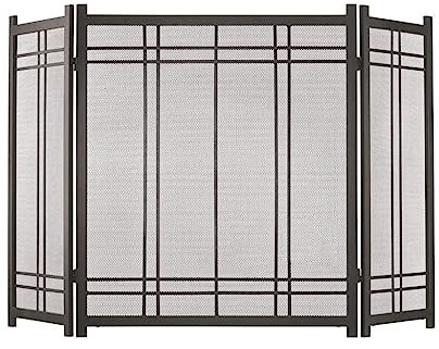 CCKUHN Kaminschirm Kaminschirm Kamin Funkenschutzabdeckung Wohnzimmer Metallgeflecht Kaminabdeckung Dreifach schmiedeeiserner Gitter Funkenschutz Moderner Kaminschirm
