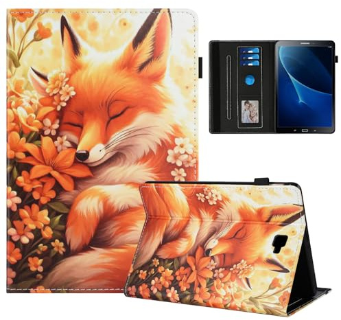 Rostsant Coque pour Samsung Galaxy Tab A6 10,1 Pouces SM-T580/T585 Impression Graphique Housse en Tablette Cuir PU Protection pour Samsung Galaxy Tab A6 10,1 SM-T580/T585 Renard en Fleur
