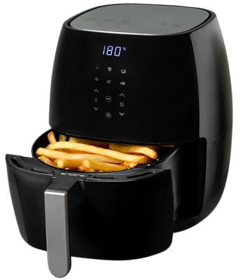 Kizzen Friggitrice ad aria nera 5L digitale, 1500 W, 220 V, senza olio, pannello touch LED, 6 modalità di cottura, termostato regolabile, facile da pulire