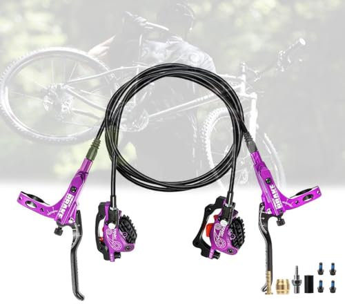 4-Kolben-Mountainbike-Hydraulikscheibenbremsensatz mit Bremswerkzeugsatz, vorn rechts 800 mm, hinten Links 1600 mm, Bremssattel aus Aluminiumlegierung (Farbe: Lila)