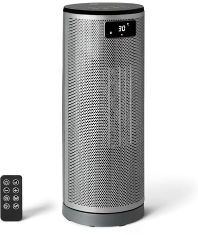 Amazon Basics Electric Heater, Portable Ceramic Fan Heater, 70° Oscillation, 1800W, 16inch, Grey