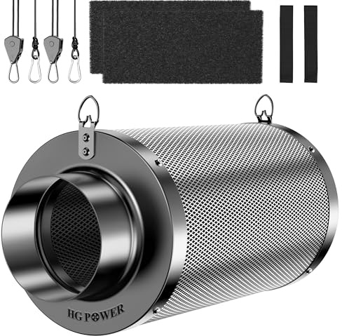 HG Power Filtro a Carbone Attivo 150mm, Lunghezza 300mm – Carbone Attivo Vergine Australiano 38mm, Controllo degli odori per Grow Box, idroponica & Ventilatore da Condotto, con 2 Pre-filtri