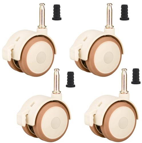 4 Pezzi Ruote per Mobili Piccoli Girevoli 360° Antigraffio, Rulli Carrello Bambini con Manicotto Gomma e Freno, Rotelle Doppio Binario Silenziose DIY per Culla, Scaffali Fiori, Sedie, Passeggini(55mm)