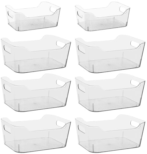 CENBEN 8 Pack Clear Plastic Storage Bins, Versatile Kitchen Cupboard Organiser Boxes Pantry Organizers and Storage with Handle for Fridge, Makeup, Bathroom, Countertops, Kitchen Organization