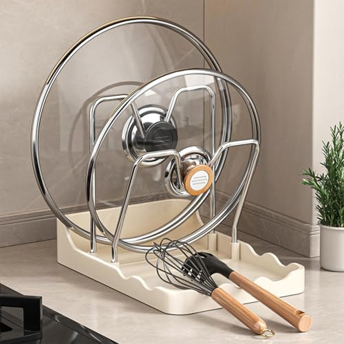L0famy Pot Lid Holder, Multifunctional Kitchen Utensil Tray, 2 Tier Pan Lid Holders While Cooking, for stove top, Multifunctional Kitchen Pot Lid Organizer for Countertop