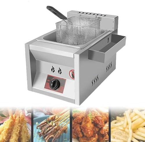 Friggitrice a gas commerciale per friggitrice a gas, friggitrice da banco, controllo della temperatura, con cestello e condimento, fornello da esterno, per Frenc, cucina di casa
