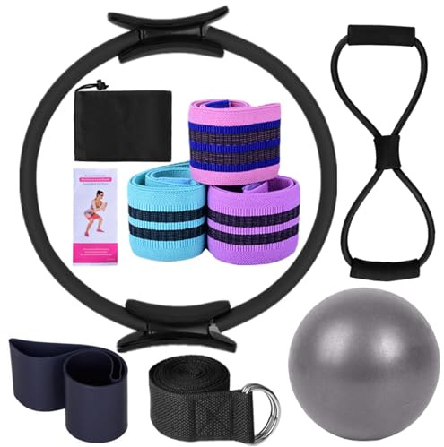 Bandas de fitness para glúteos - Equipo de entrenamiento con anillo de pilates, bola de yoga, banda de resistencia, set de estiramiento, accesorios de fitness para casa, tonificación de glúteos (Negro