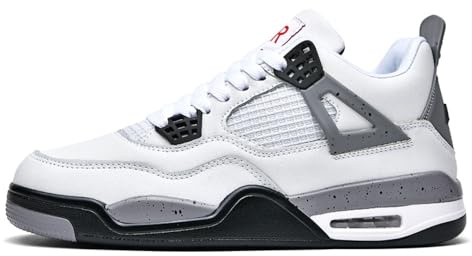 Sneakers för män kvinnor Air 4 retro klassiska basketskor barn vardag skridskor lätta halkfria arbete löpning promenader Zapatos, Vit grå, 36 EU
