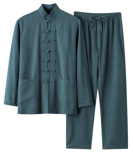 Costume tang pour homme - Vêtement traditionnel chinois Tai Arts martiaux Kung Fu - Uniforme chemise et pantalon 2 pièces - Tenues respirantes et confortables en lin - Combinaison de loisirs