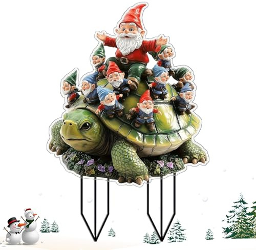 Qfdiwr Pali da Terra | 2D in Acrilico su Picchetto a Forma di Tartaruga - Decorazione con Inserzione Artistica e Punte da Terra per Vasi, Percorso, Prato e Giardino