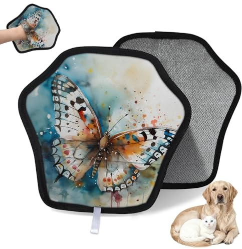 WowPrint Wasserfarben-Handschuh mit Schmetterlingen, Tierhaarentfernungshandschuh für Katzen und Hunde, wiederverwendbar, elektrostatische Tierhaar-Handschuhe, Bürstenwerkzeug für Couch, Kleidung