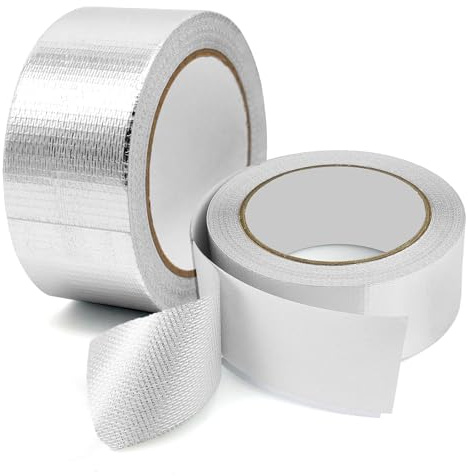 KASURE 2 Rollen Aluminium Klebeband netzverstärkt 50mm x 20m + 10cm,hitzebeständiges wasserdichtes Alu Klebeband,Glasfaser verstärkt für Rohrisolierung,Dampfsperre,Heizungsrohre und Reparatur