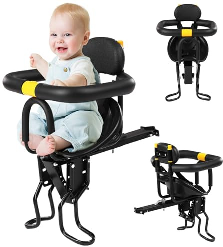 Kleinkind-Fahrradsitz, verstellbarer Kinder-Fahrradsitz für die Vordermontage, Kind mit faltbaren und verstellbaren Pedalen, Befestigung mit Griff und Sicherheitsgurt für Kinder mit 1, 1–, 5 Stangen