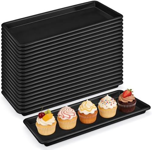 20 Pack Plastic Serving Trays, 36 X 16 cm Party Platters | Rectangle Dishes 16 inch, Serving Plates for Dessert, Charcuterie, Appetizers, Chicken, Party Food Display