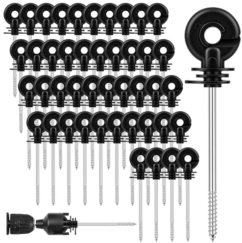50 Stück Schwarze Weidezaun-Isolatoren, Gesamtlänge 150mm Elektrozaun Ringisolatoren Elektrozaun Isolator mit Isolator-Steckschlüssel, Zaunringpfosten, Schraubisolatoren für Holzpfosten