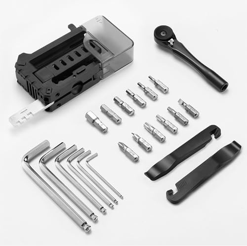 SPYMINNPOO Kit de Herramientas para Bicicletas, Juego de Llaves de Trinquete Portátiles, Herramientas de Reparación con 6 Llaves Hexagonales y Puntas de Acero S2 para Mantenimiento de (BLACK)
