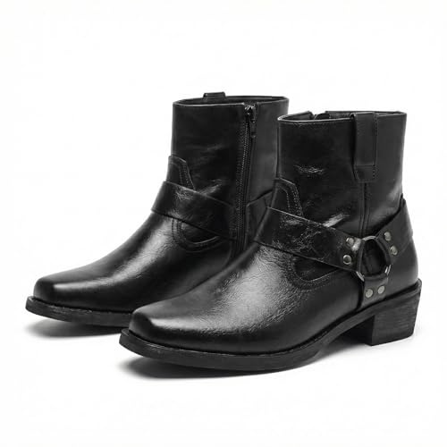 HHMYJUQA Botas Vaqueras para Hombre Bota Western Clásica con Hebilla Metálica Punta Cuadrada Chelsea Botas