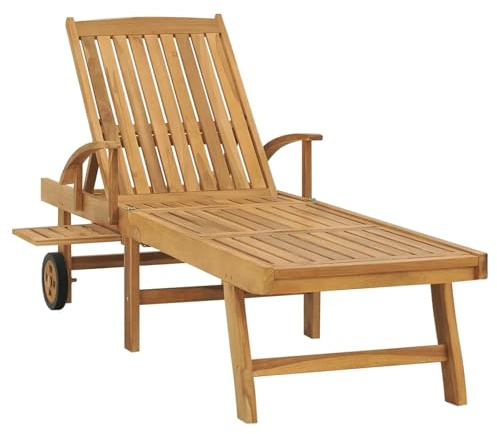 WGYHOME Lettino prendisole in legno massello teak, 195 x 59,5 cm, con schienale regolabile (4 livelli), robusto e resistente alle intemperie, per giardino, terrazza, piscina