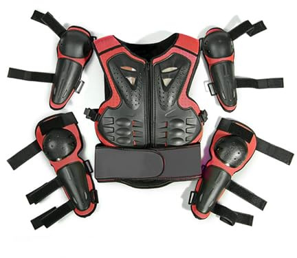 En Storlek Barn Motocross Skyddsväst Med Knä Armbåge Kuddar Hög Slagbeständighet Andas Ridning Rustning För Off-road Utomhussport,Red-One Size