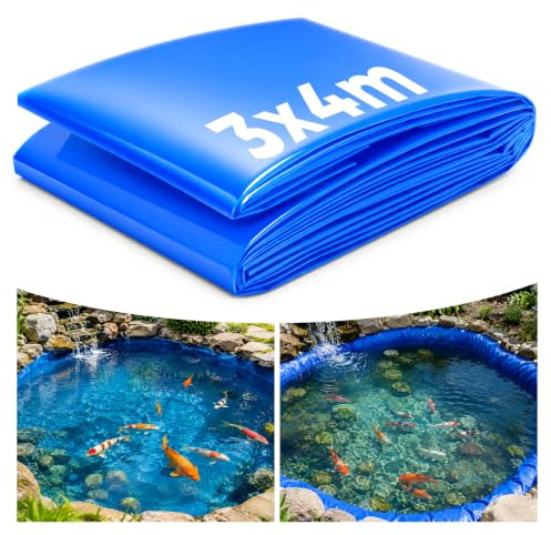 3x4m Bache Bassin, HDPE Bâche Bassin Extérieur 0.3mm Epaisseur | Liner Bassin pour Bassins à Poissons, Bassins à Tortues, Fontaines, Bassins D'irrigation, Parterres de Fleurs Surélevés