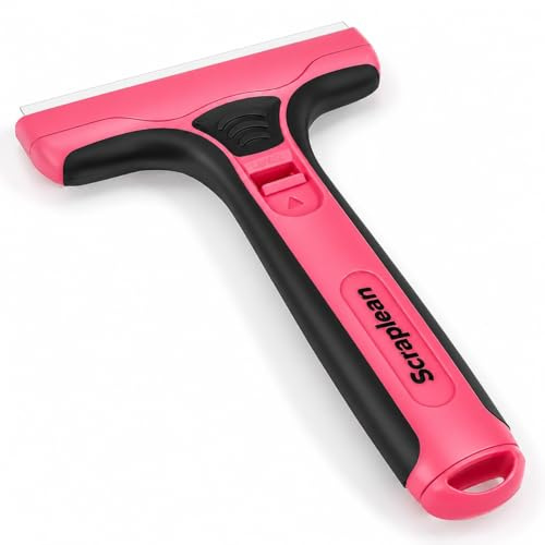 Scraplean Non-Scratch Oven, Hob, Glass, Window Multi-Surface Cleaning Tool | Pink Ceramic Cooktop Cleaning Tool- 16 Replacements with Storage Cleaning Tool for Limescale and Painted Surfaces