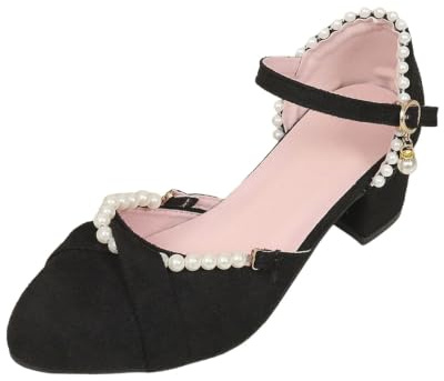 Zapatos Oktoberfest para Mujer, tacón Grueso con Perlas, Punta Afilada, tacón con Correa al Tobillo, Elegantes.