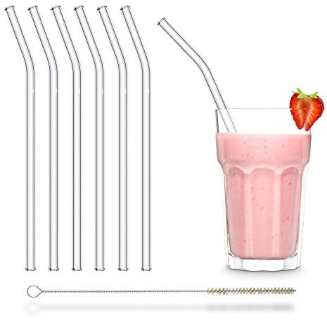HALM pailles en verre courbées 6 pièces 23 cm avec pliure + brosse de nettoyage sans plastique Lavable au lave-vaisselle Paille réutilisable Durable pipettes en verre pliées