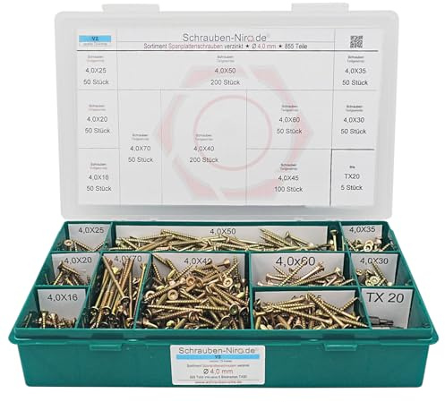 Sortiment/Set Spanplattenschrauben Torx verzinkt - Durchmesser 4,0 mm - Holzschrauben mit Senkkopf