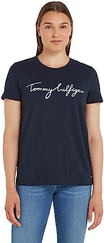 Tommy Hilfiger Damen T-Shirt Kurzarm Heritage Rundhalsausschnitt, Blau (Midnight), L