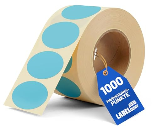 Labelident Markierungspunkte, Klebepunkte blau - Ø 40 mm - 1.000 bunte Papieraufkleber auf 1 Rollen, Inventuretiketten selbstklebend