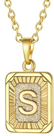 FOCALOOK Collar Letra Inicial S Colgante Cuadrado Geométrico Mujer Cadena Dorada Latón Joyería Moderna Regalo